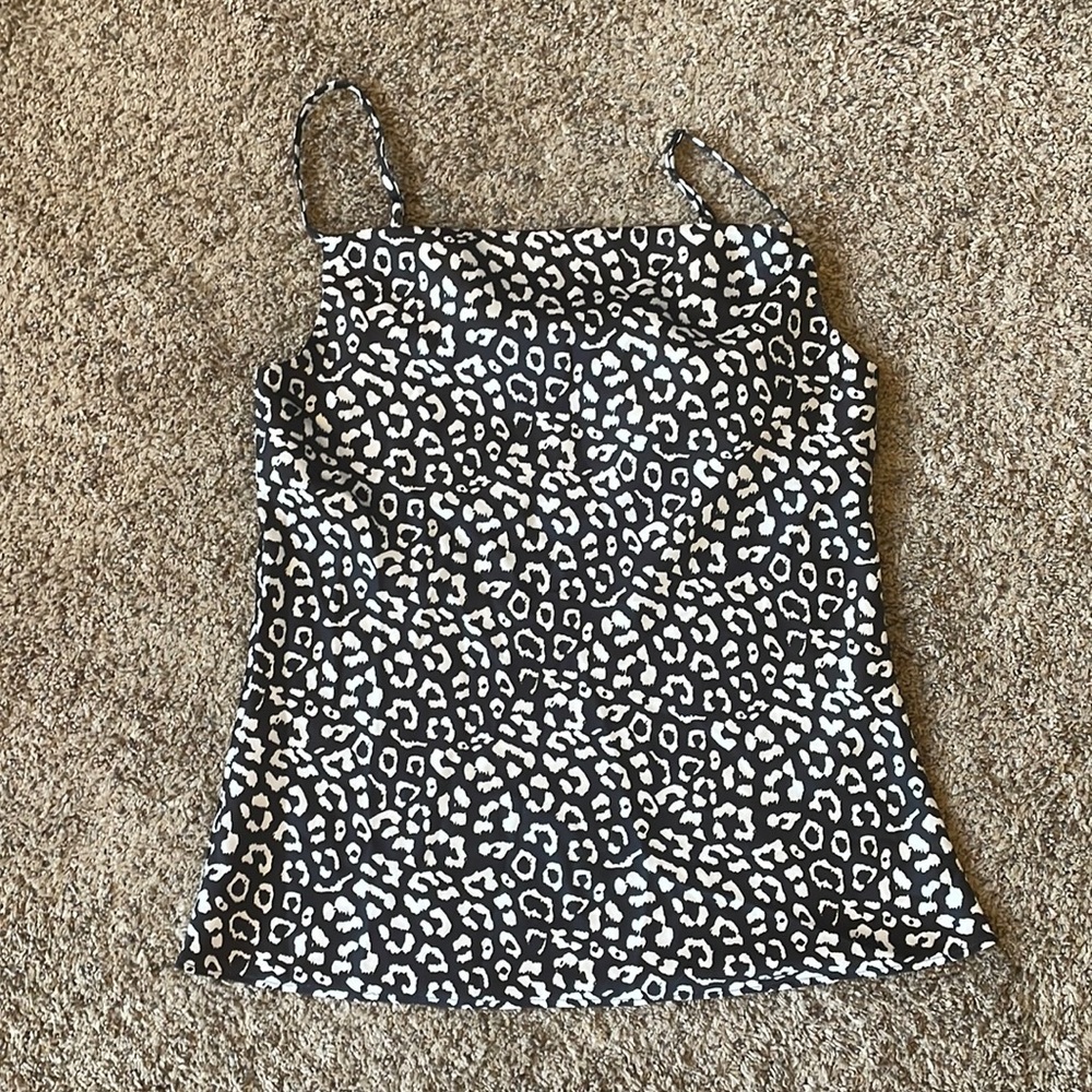Willow Black Leopard Satin Camisole Cowl Neck Black White Womens Small